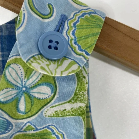 Hartstrings Reversible Dress Size 4 Girl's Blue Green Sealife and Plaid - Picture 5 of 10